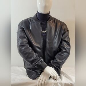 Barya New York Lam Skin Leather Jacket Luxury Large Navy Blue